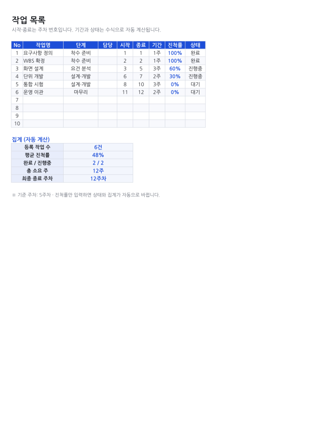 미리보기 2 — 프로젝트 간트차트