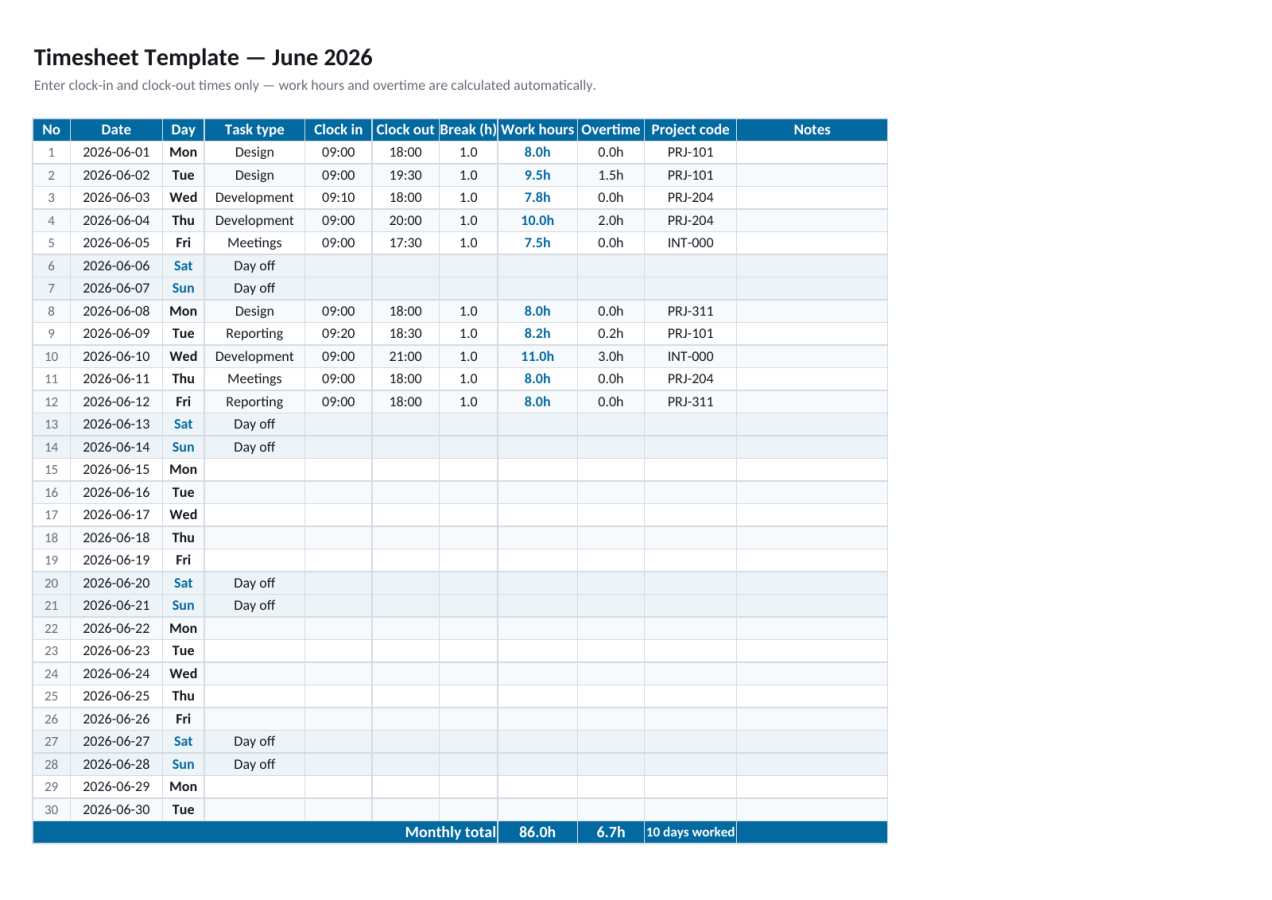 Preview 1 — Timesheet Template