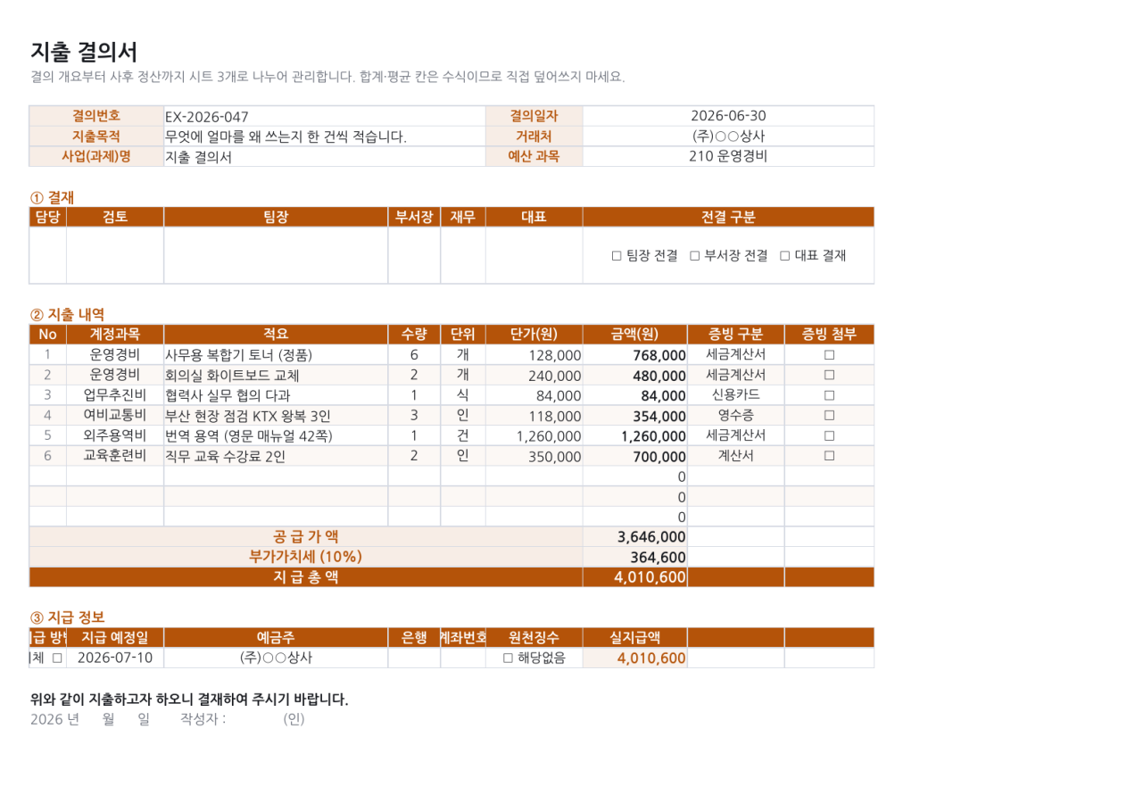 미리보기 1 — 지출 결의서