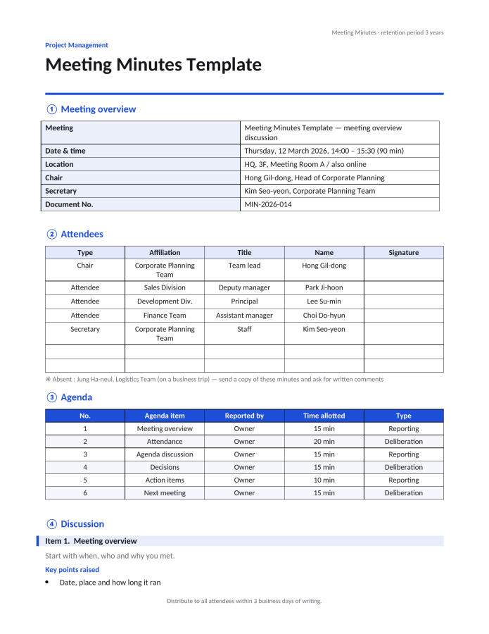 Page 1 — Meeting Minutes Template