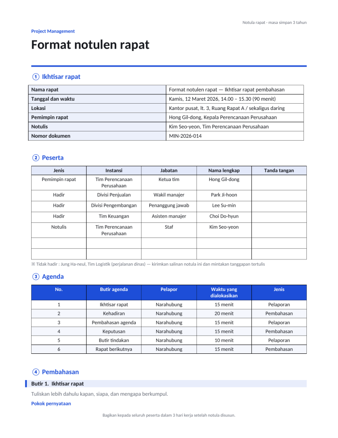 Halaman 1 — Format notulen rapat