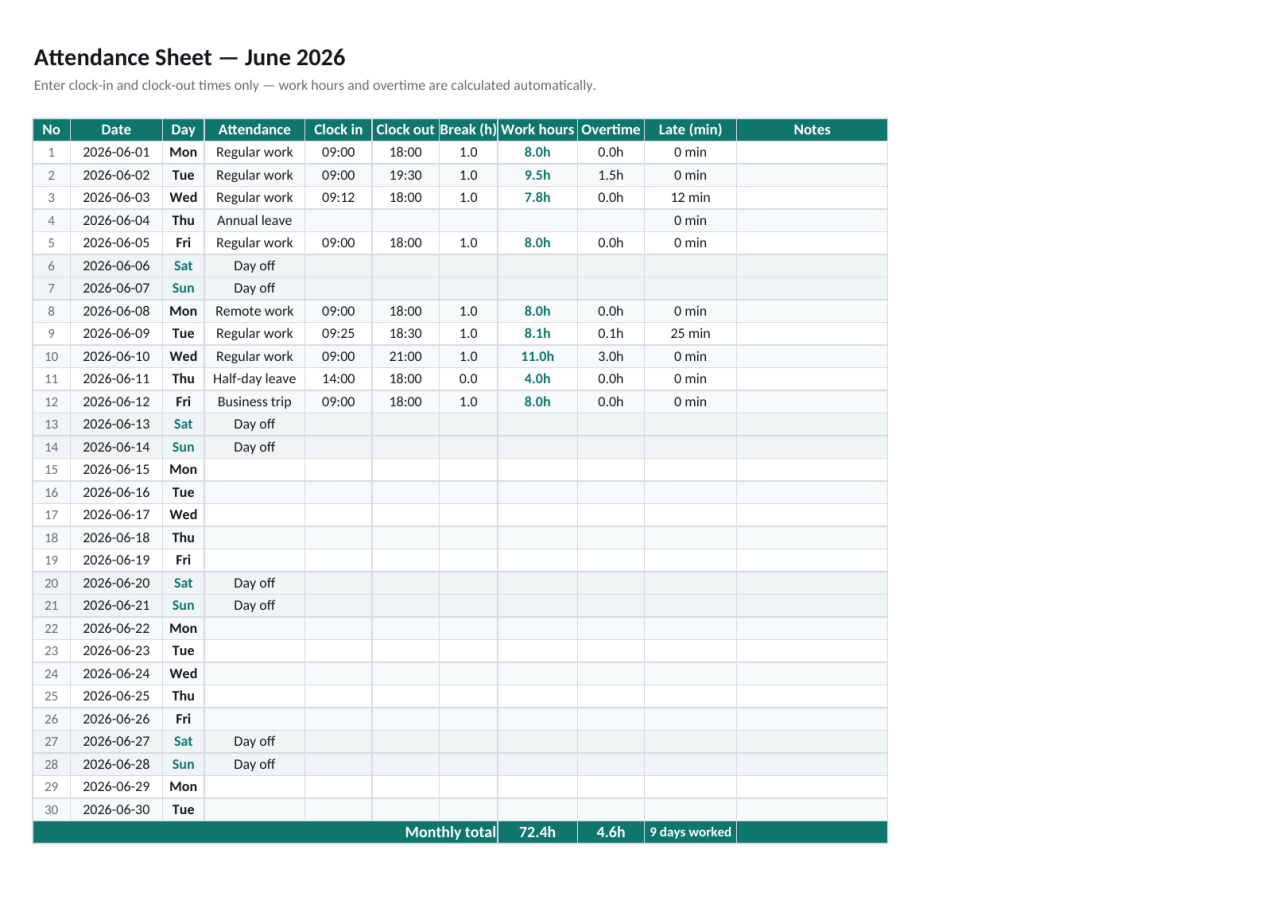 Preview 1 — Attendance Sheet