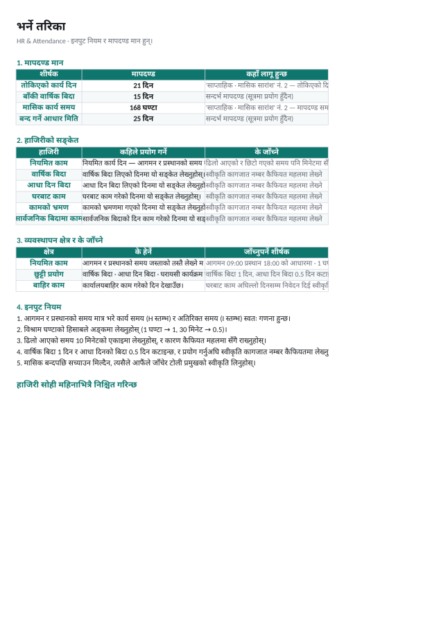 पूर्वावलोकन 5 — हाजिरी व्यवस्थापन तालिका