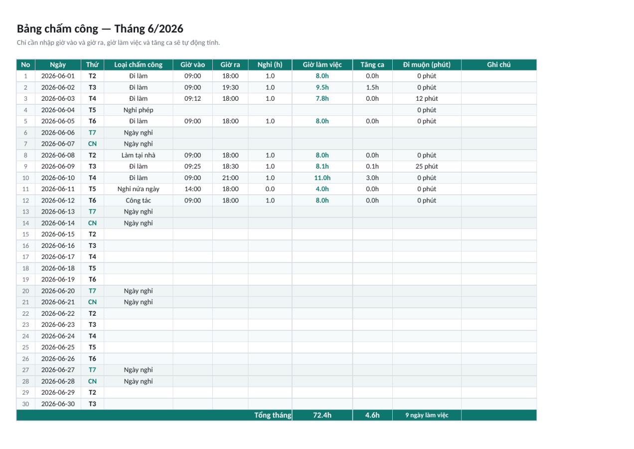 Ảnh xem trước 1 — Bảng chấm công
