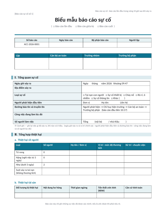 Trang 1 — Biểu mẫu báo cáo sự cố