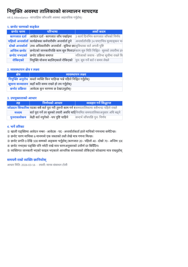 पूर्वावलोकन 3 — नियुक्ति स्थिति तालिका