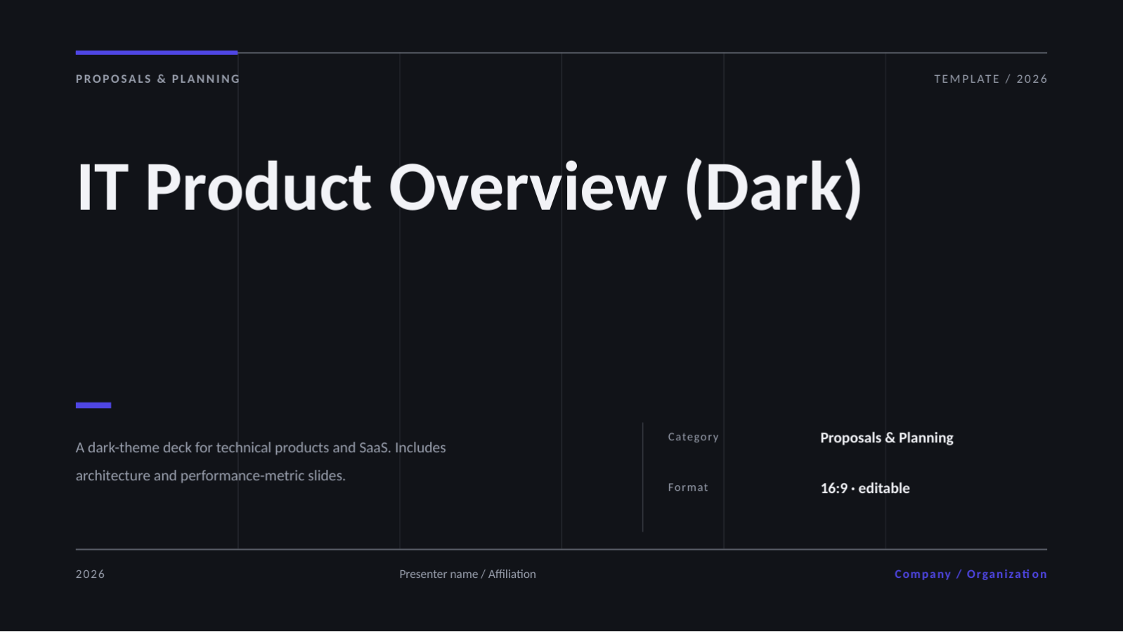 Slide 1 — IT Product Overview (Dark)