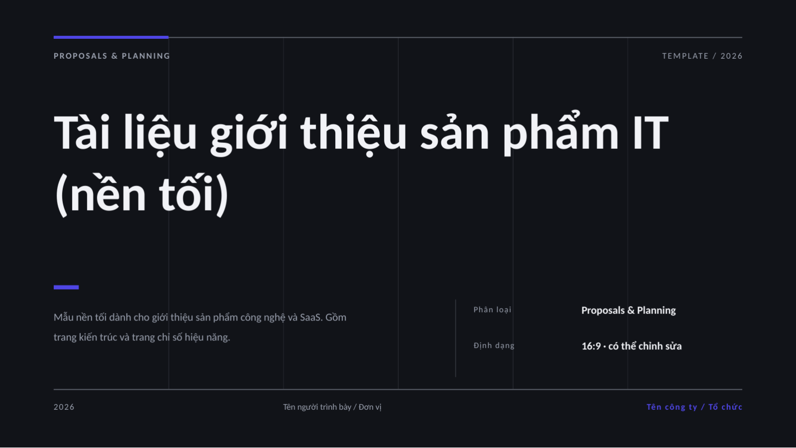 Trang chiếu 1 — Tài liệu giới thiệu sản phẩm IT (nền tối)