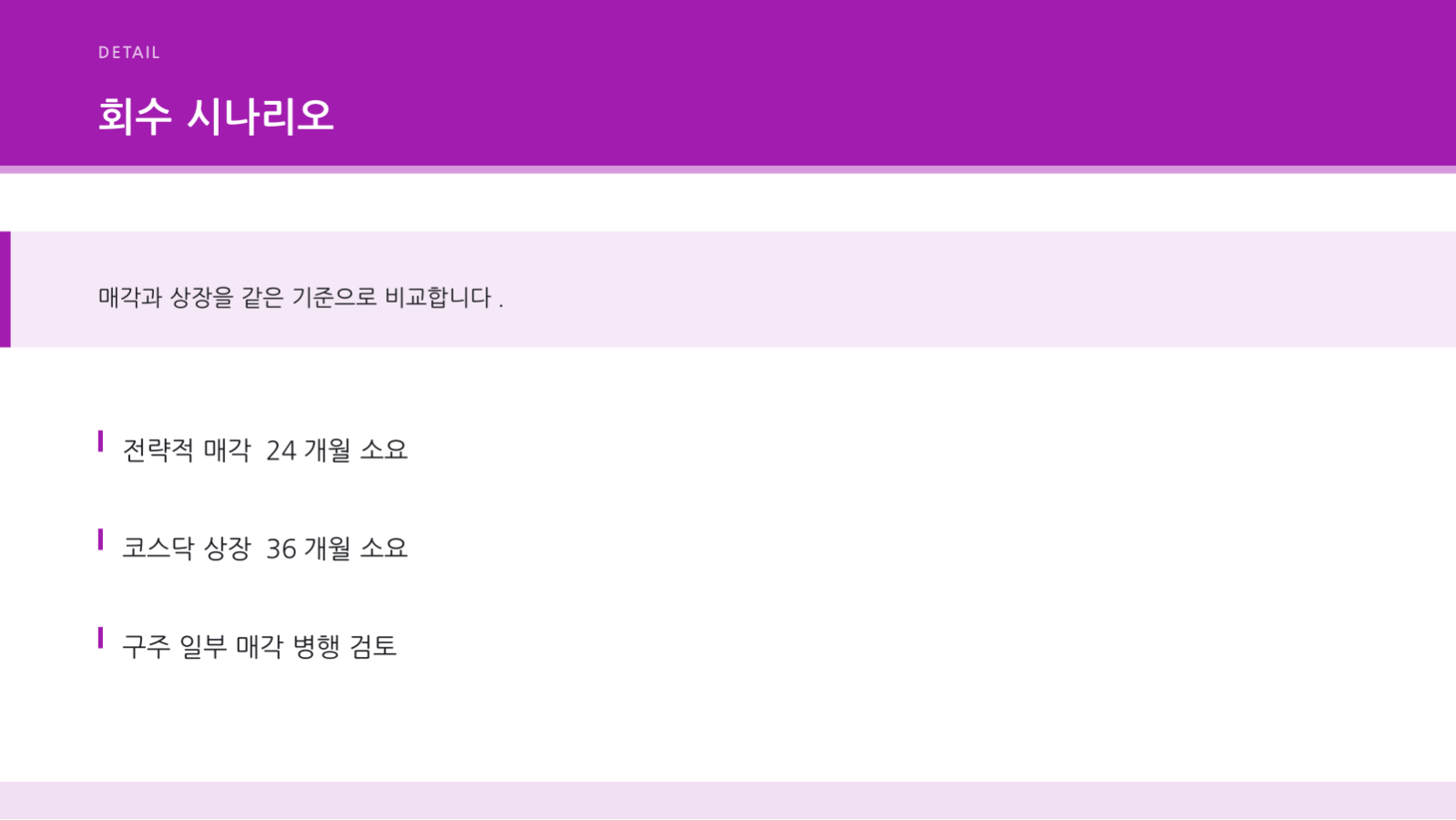 슬라이드 4 — 엑싯 전략 발표