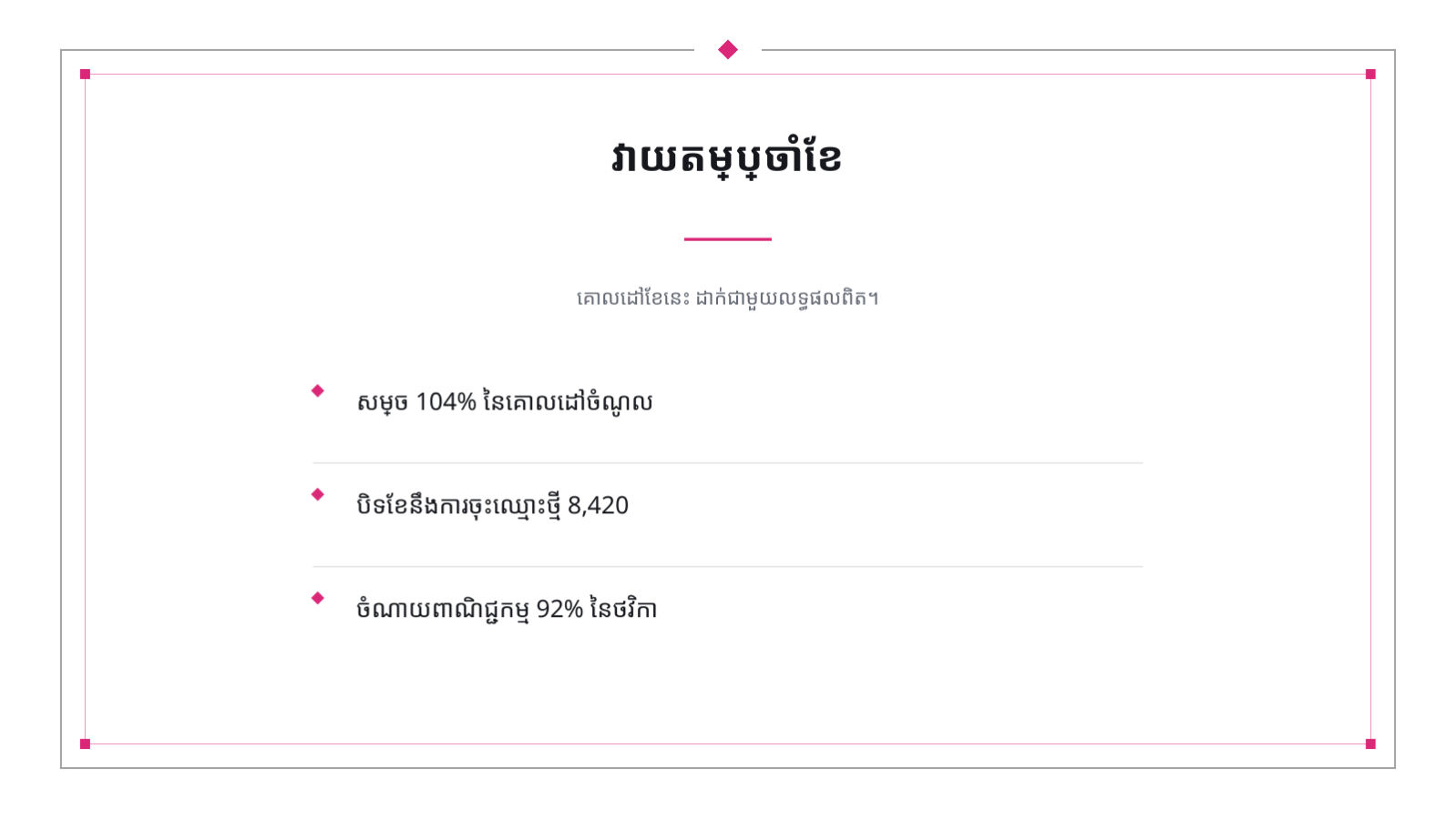 ស្លាយ 4 — របាយការណ៍លទ្ធផលទីផ្សារ ប្រចាំខែ