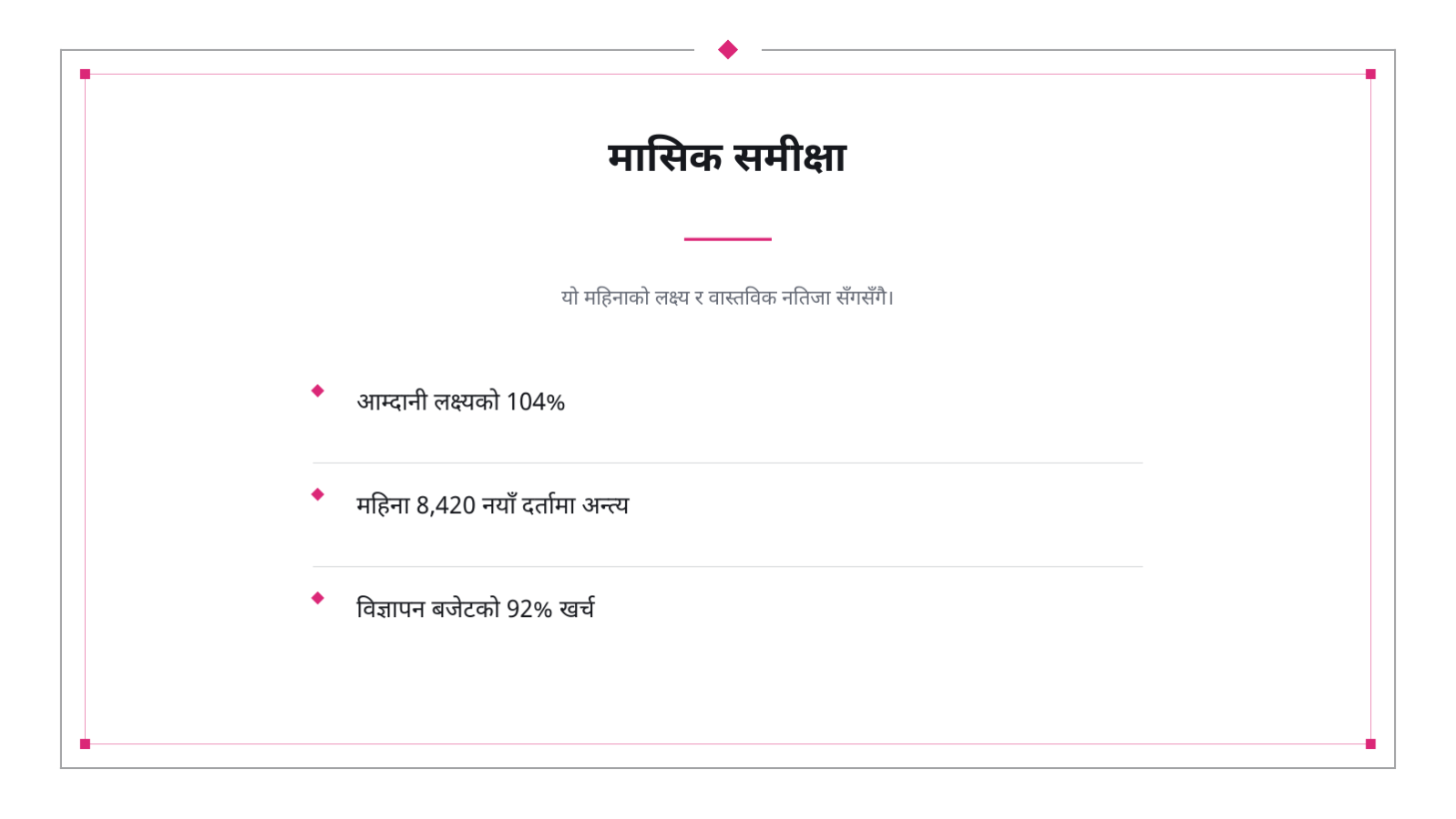 स्लाइड 4 — मासिक मार्केटिङ प्रतिवेदन