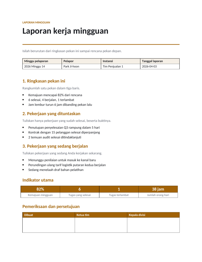 Halaman 1 — Laporan kerja mingguan