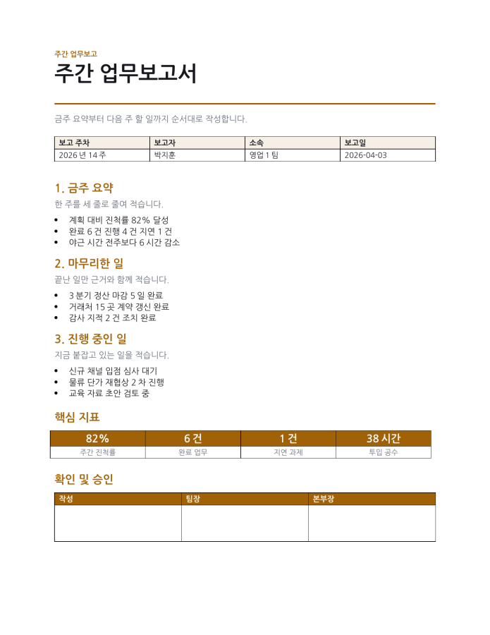 페이지 1 — 주간 업무보고서