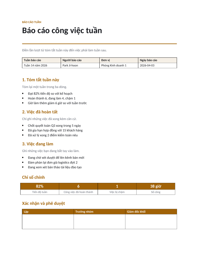 Trang 1 — Báo cáo công việc tuần