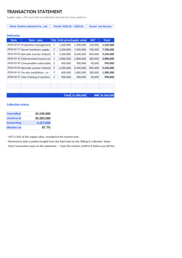 Preview 2 — Invoice Spreadsheet
