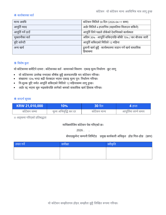 पृष्ठ 3 — कोटेशन ढाँचा