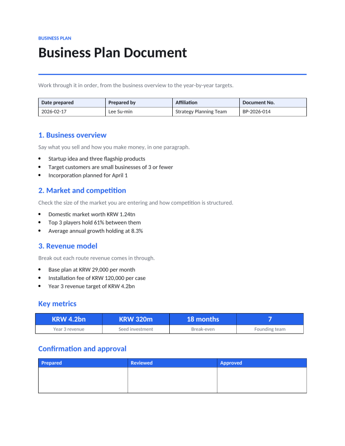 Page 1 — Business Plan Document