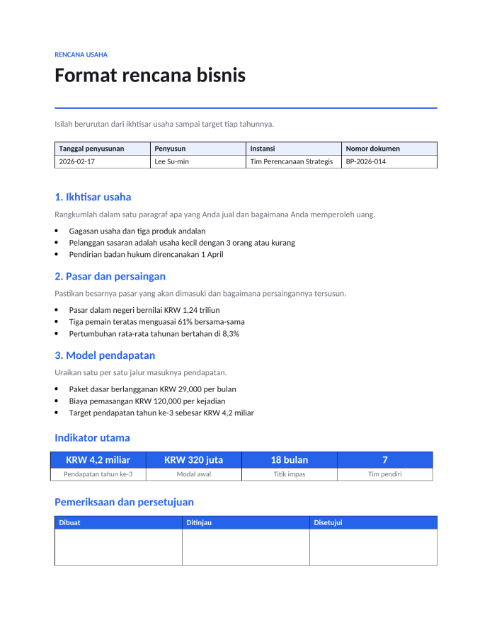 Halaman 1 — Format rencana bisnis