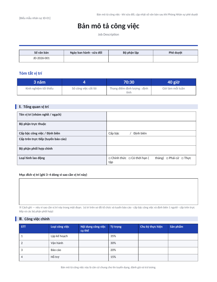 Trang 1 — Bản mô tả công việc