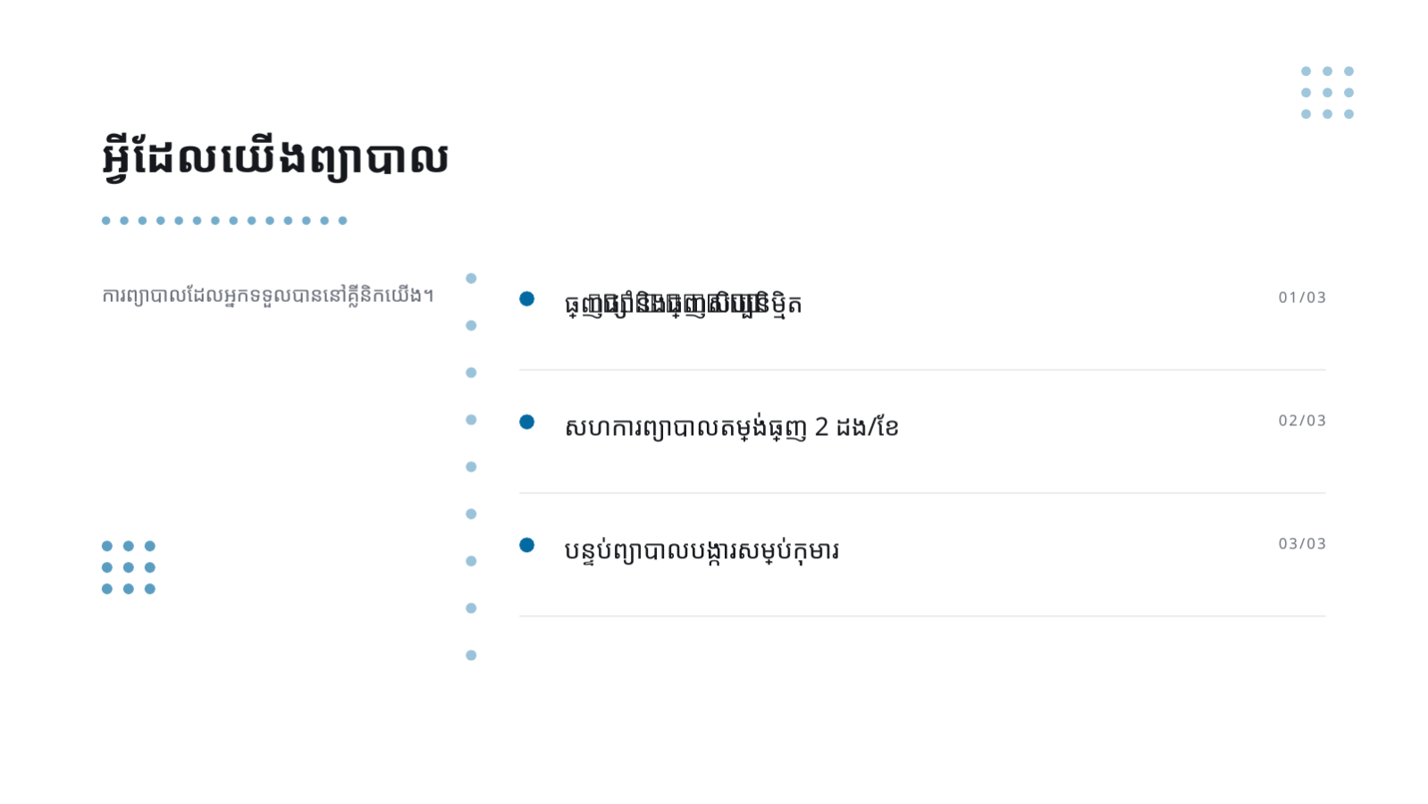 ស្លាយ 4 — ឯកសារណែនាំ សេវាព្យាបាលធ្មេញ