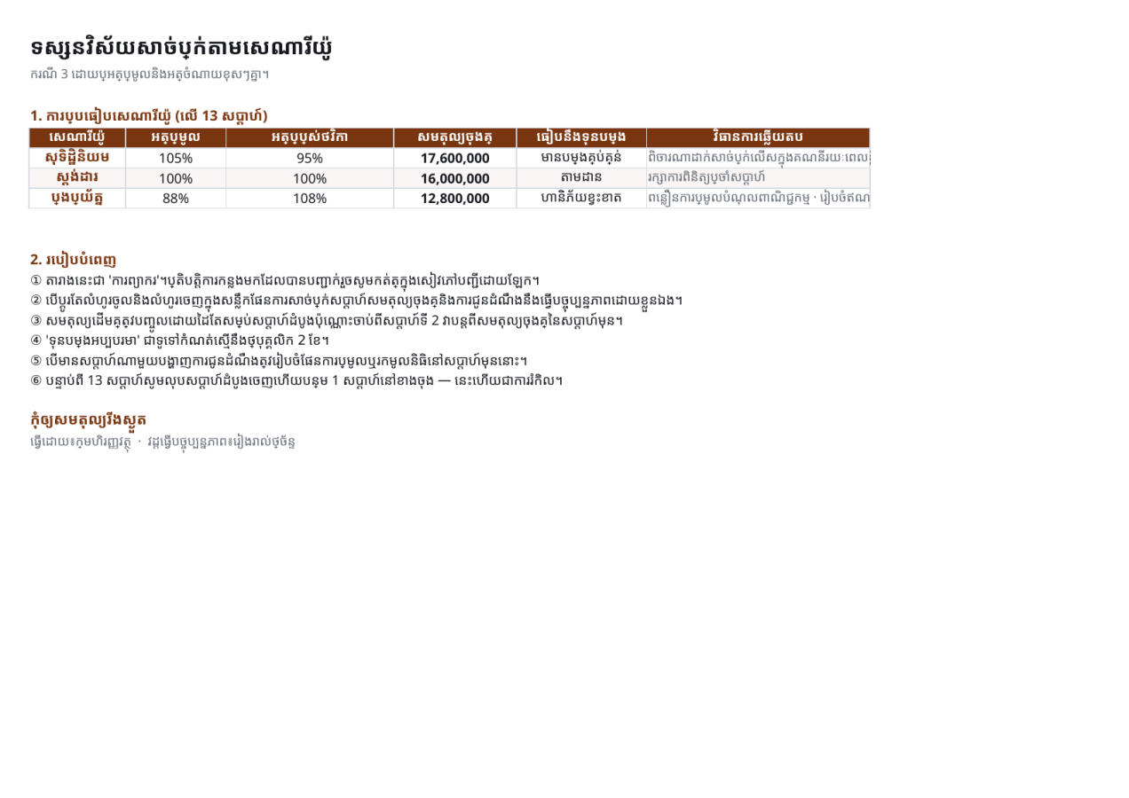 មើលជាមុន 3 — តារាងព្យាករ លំហូរសាច់ប្រាក់