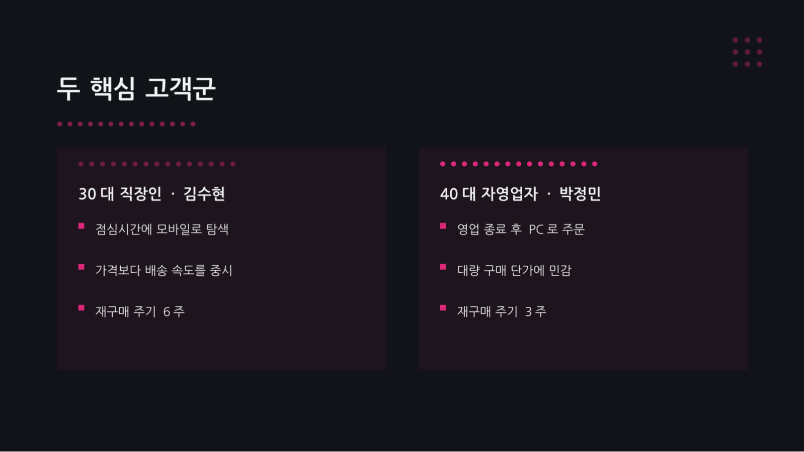 슬라이드 9 — 고객 페르소나 정의서
