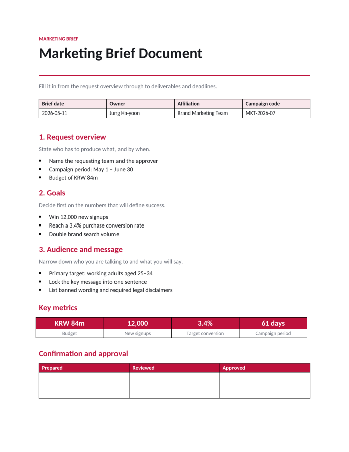 Page 1 — Marketing Brief Document