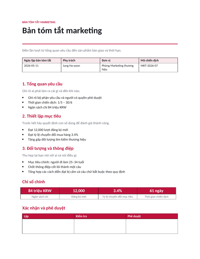 Trang 1 — Bản tóm tắt marketing
