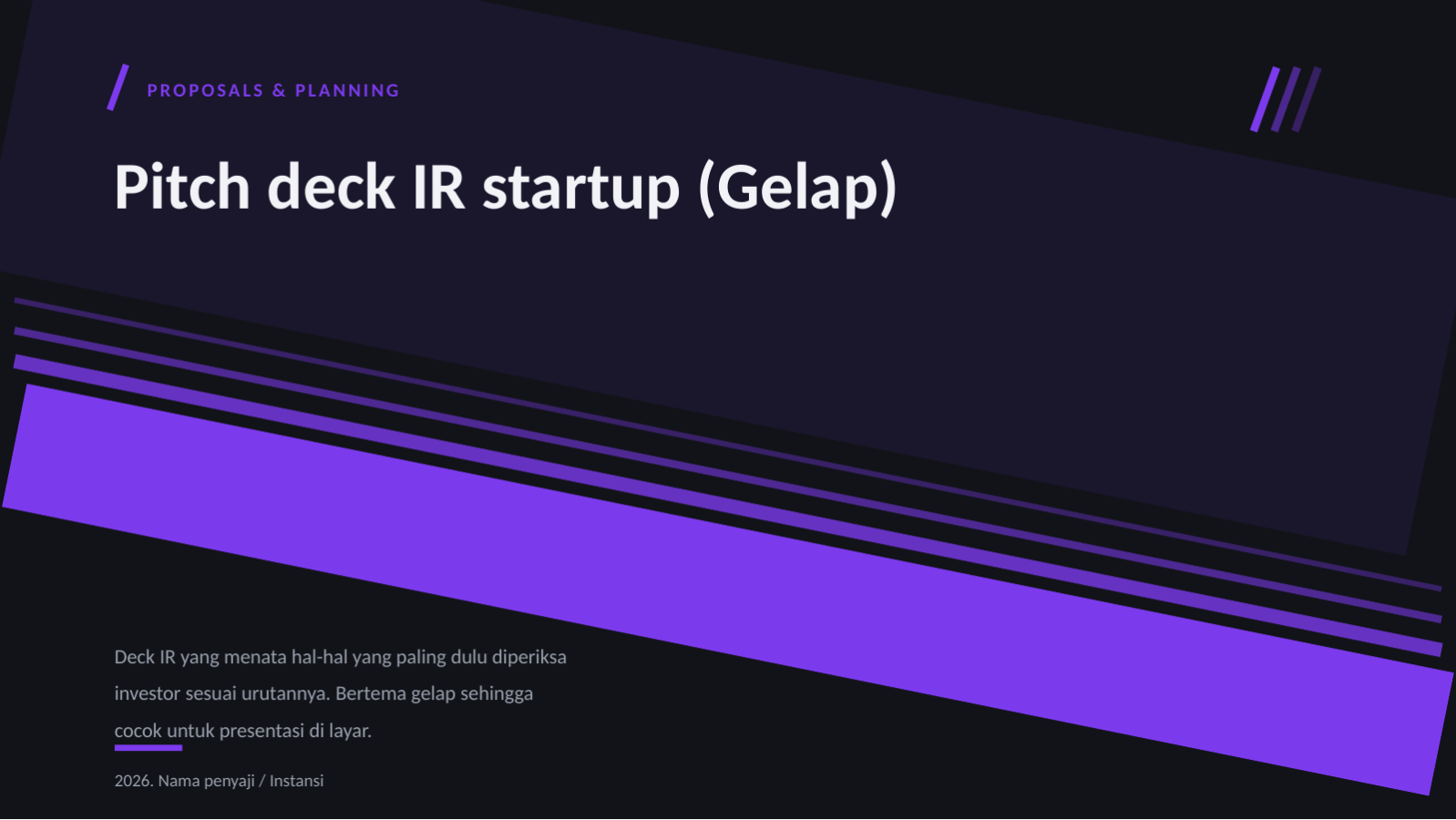 Slide 1 — Pitch deck IR startup (Gelap)