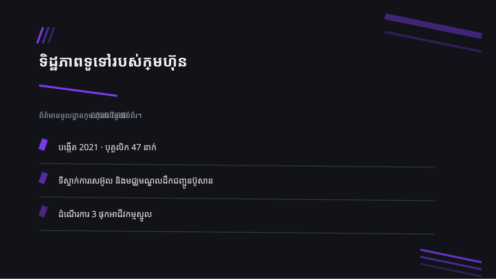 ស្លាយ 4 — ឯកសារ IR ស្តាតអាប់ (ផ្ទៃងងឹត)