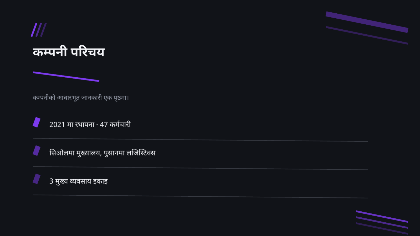 स्लाइड 4 — स्टार्टअप IR पिच डेक (डार्क)