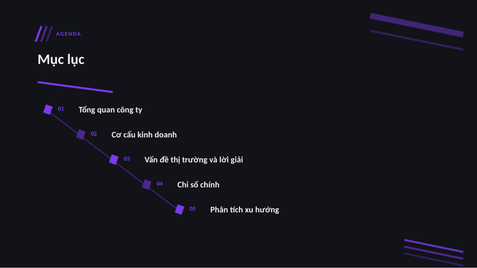 Trang chiếu 2 — Pitch deck IR khởi nghiệp (nền tối)