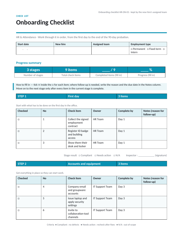Page 1 — Onboarding Checklist
