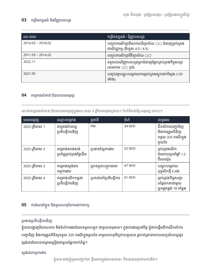 ទំព័រ 3 — ទម្រង់ប្រវត្តិរូបសង្ខេប
