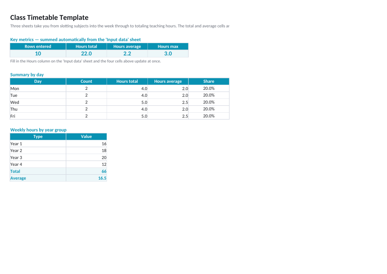 Preview 1 — Class Timetable Template