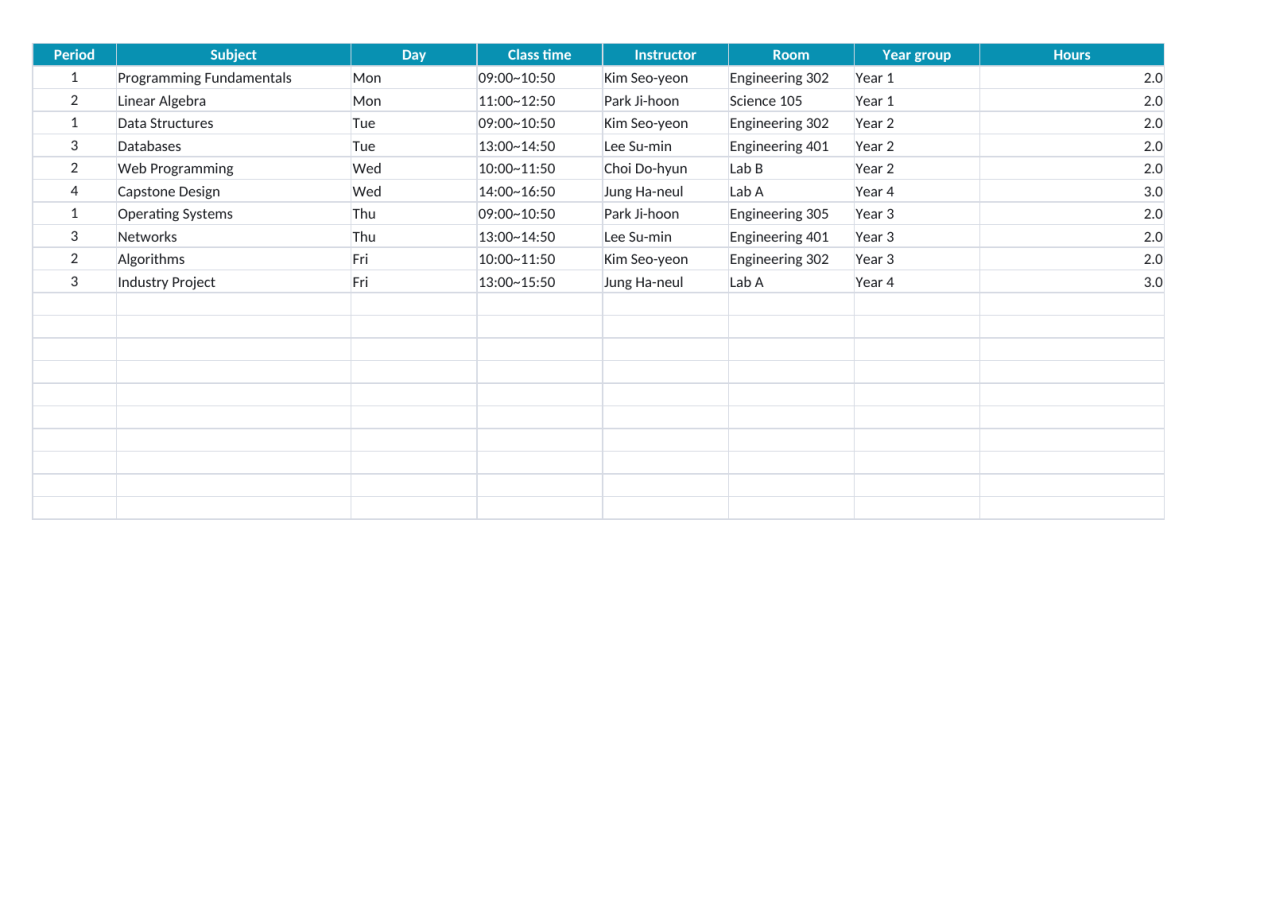 Preview 2 — Class Timetable Template