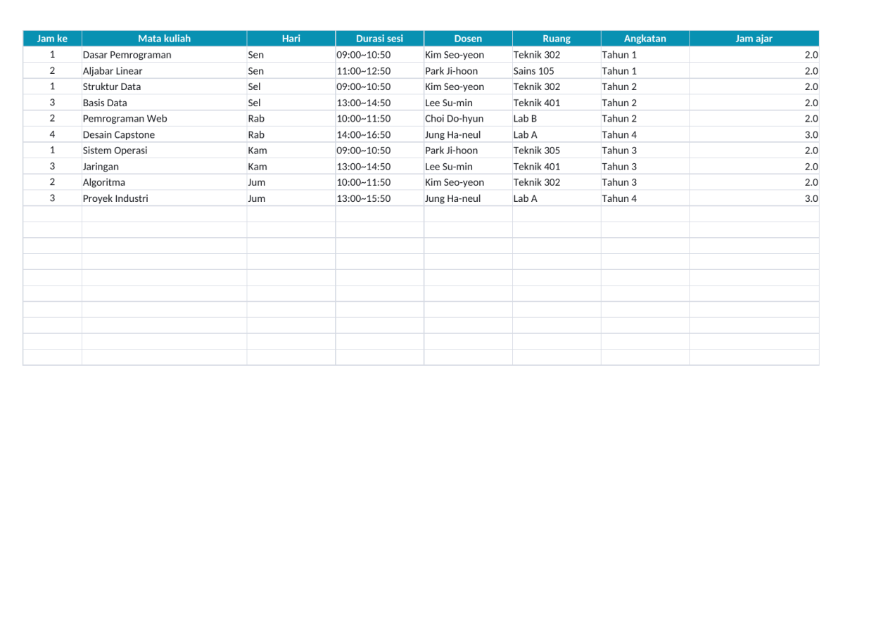Pratinjau 2 — Jadwal kuliah