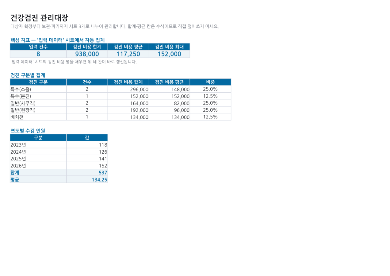 미리보기 1 — 건강검진 관리대장