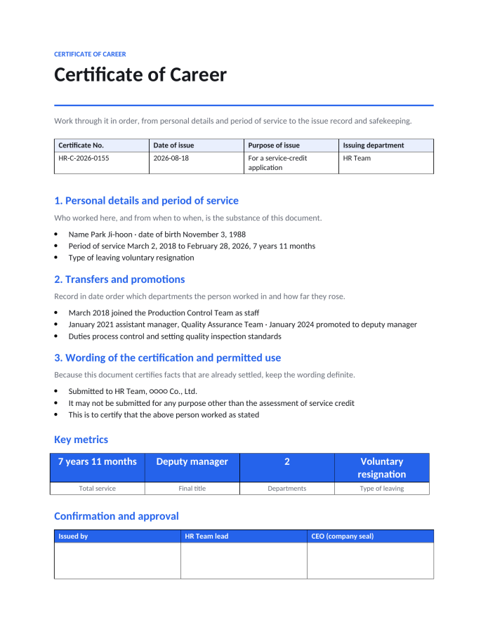 Page 1 — Certificate of Career