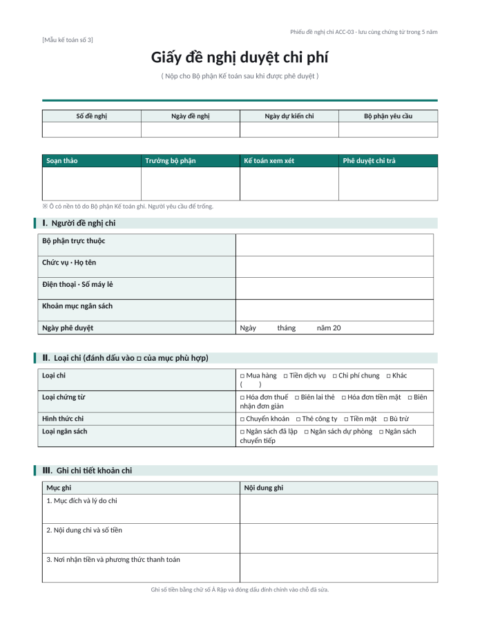 Trang 1 — Giấy đề nghị duyệt chi phí