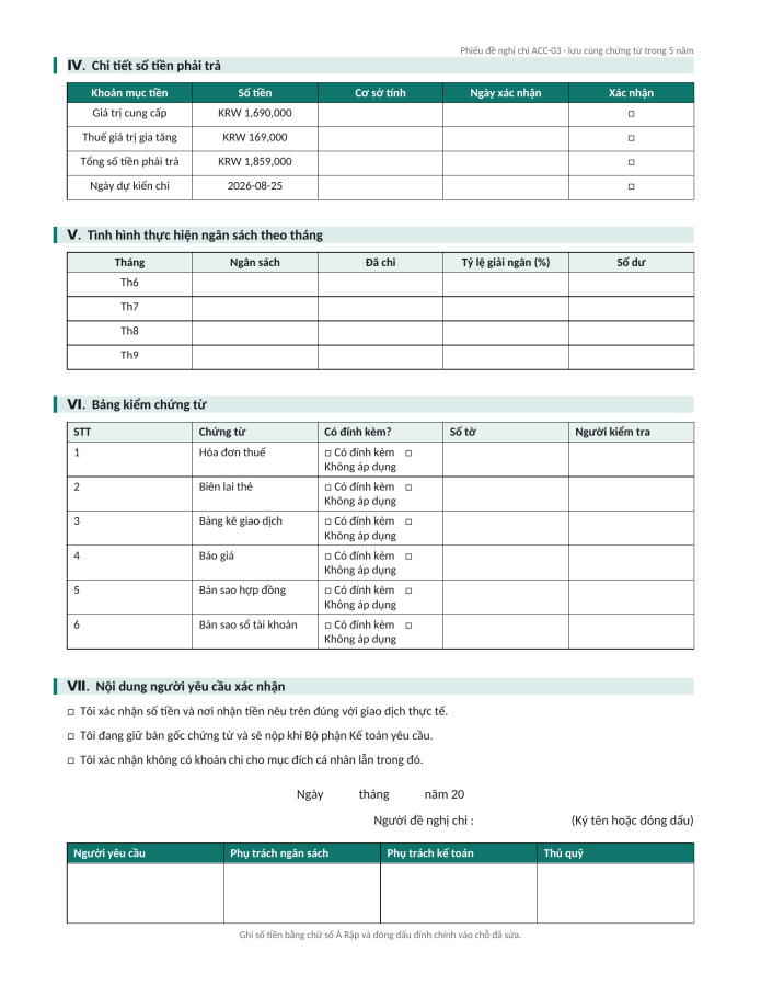 Trang 3 — Giấy đề nghị duyệt chi phí