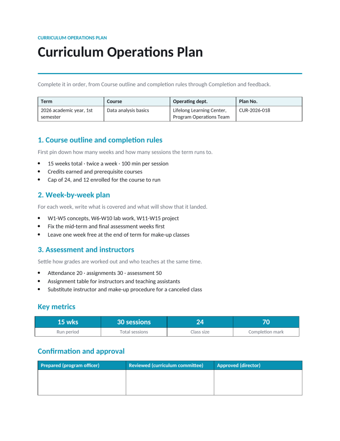 Page 1 — Curriculum Operations Plan