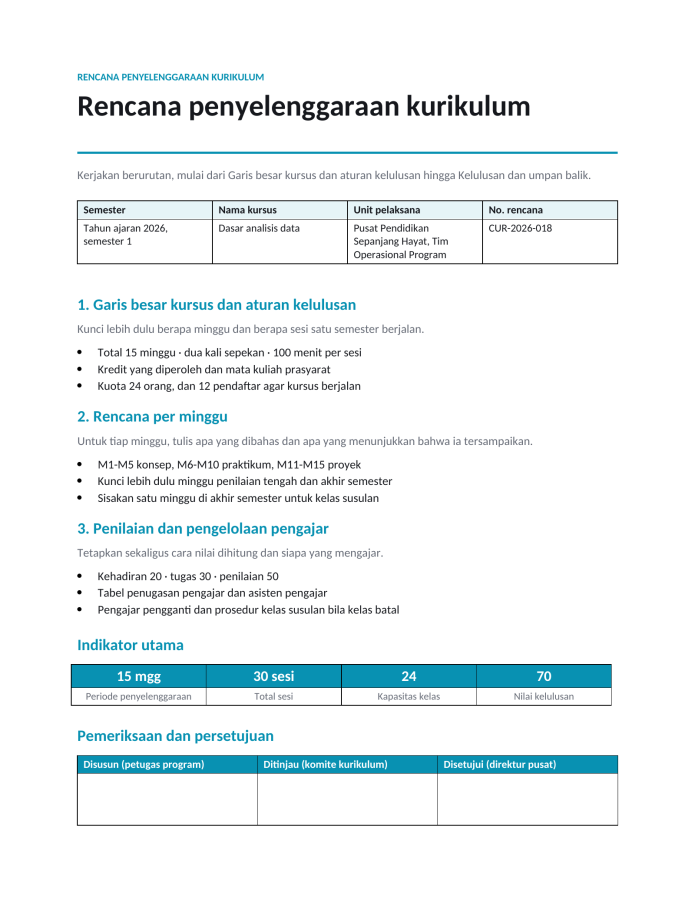 Halaman 1 — Rencana penyelenggaraan kurikulum