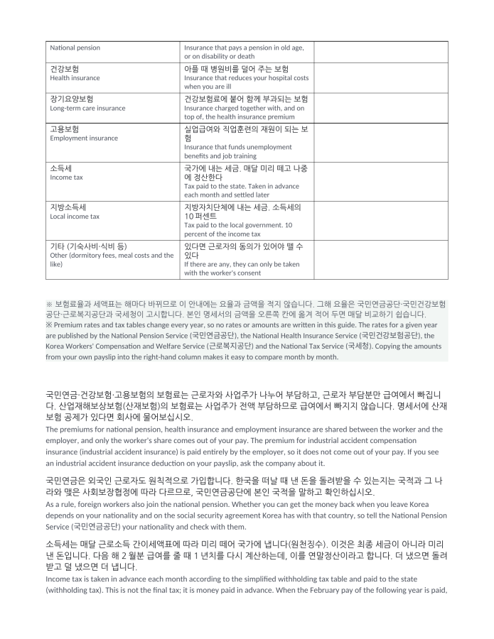 Page 3 — How to Read a Payslip (Korean–English bilingual)