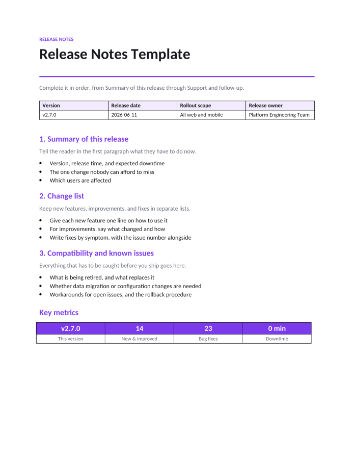 Page 1 — Release Notes Template