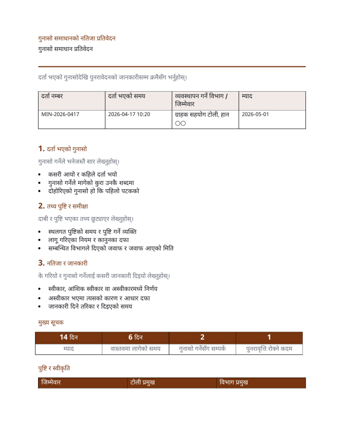 पृष्ठ 1 — गुनासो समाधान प्रतिवेदन