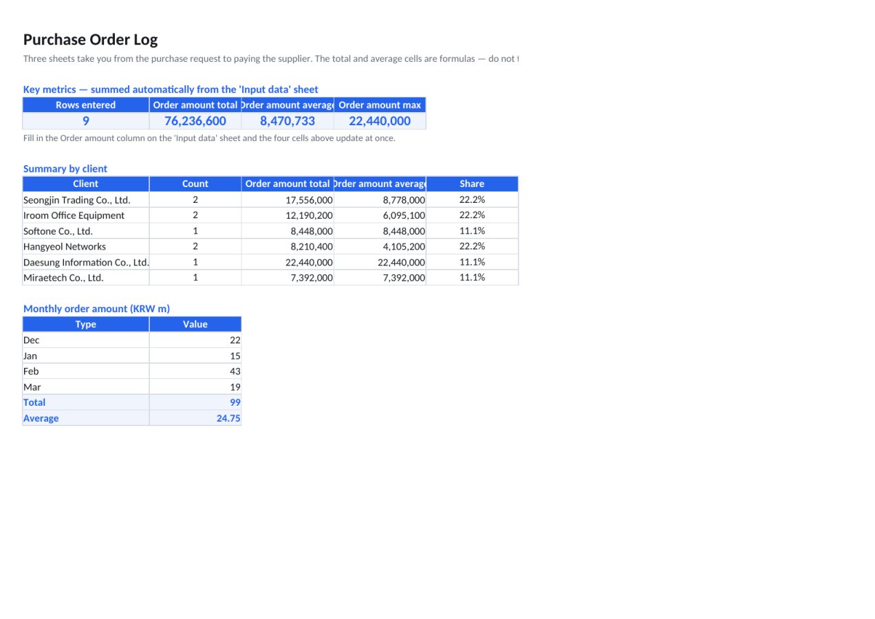 Preview 1 — Purchase Order Log