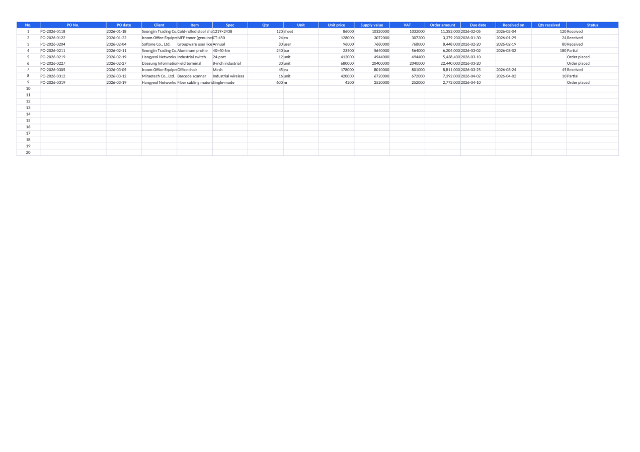 Preview 2 — Purchase Order Log