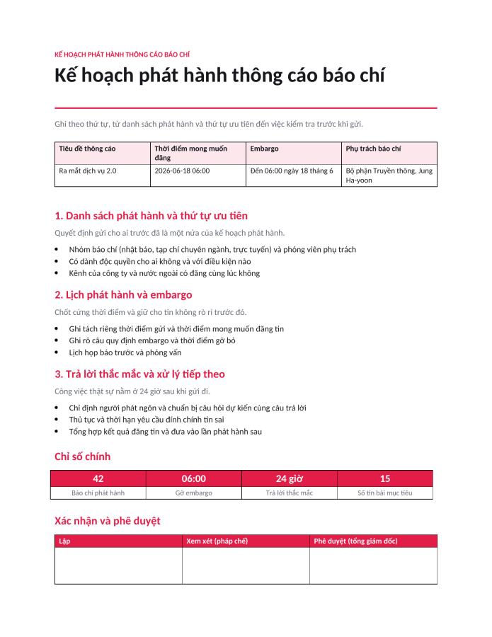 Trang 1 — Kế hoạch phát hành thông cáo báo chí