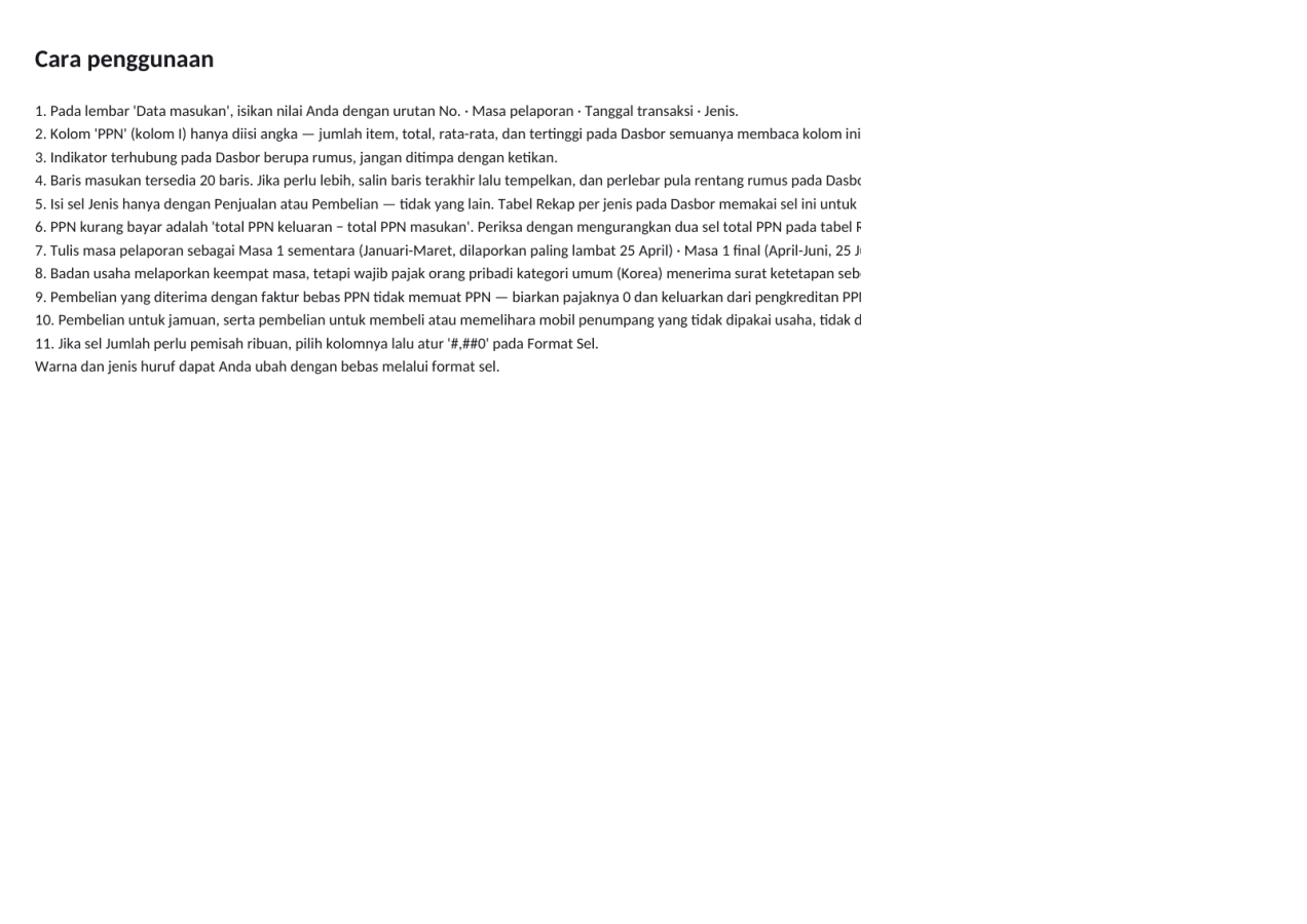 Pratinjau 3 — Tabel pelaporan PPN